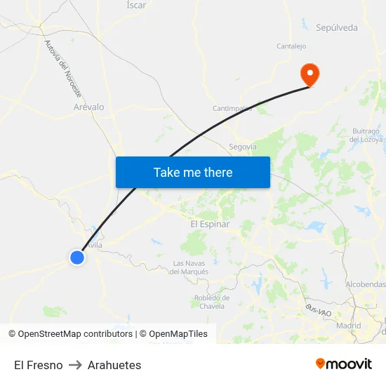 El Fresno to Arahuetes map