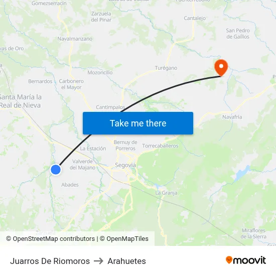 Juarros De Riomoros to Arahuetes map