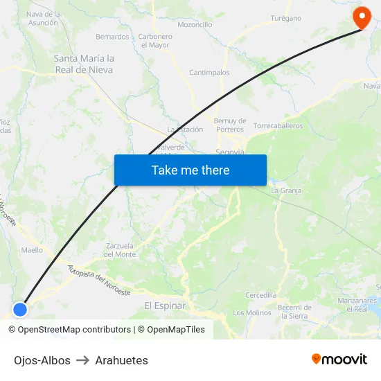 Ojos-Albos to Arahuetes map