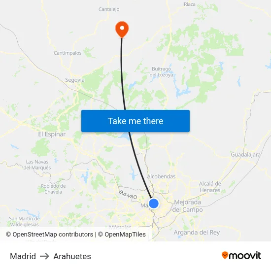 Madrid to Arahuetes map