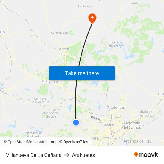 Villanueva De La Cañada to Arahuetes map