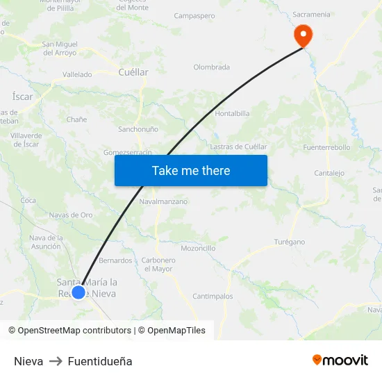 Nieva to Fuentidueña map