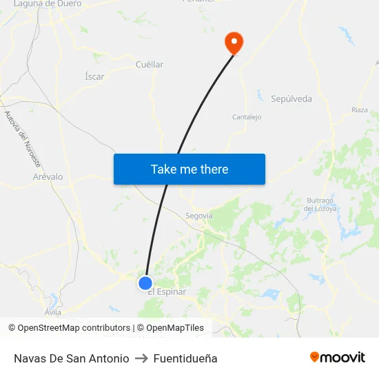 Navas De San Antonio to Fuentidueña map