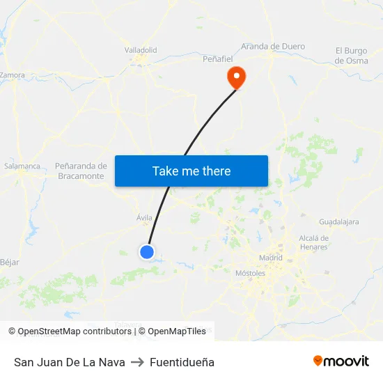 San Juan De La Nava to Fuentidueña map