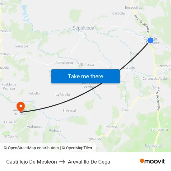 Castillejo De Mesleón to Arevalillo De Cega map