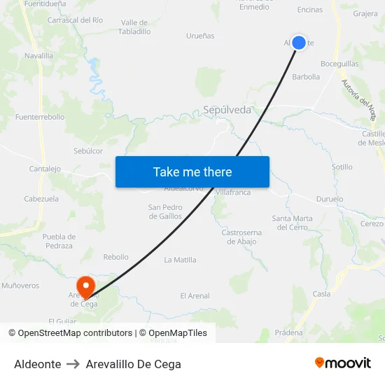 Aldeonte to Arevalillo De Cega map