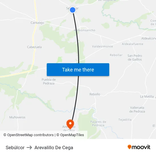 Sebúlcor to Arevalillo De Cega map