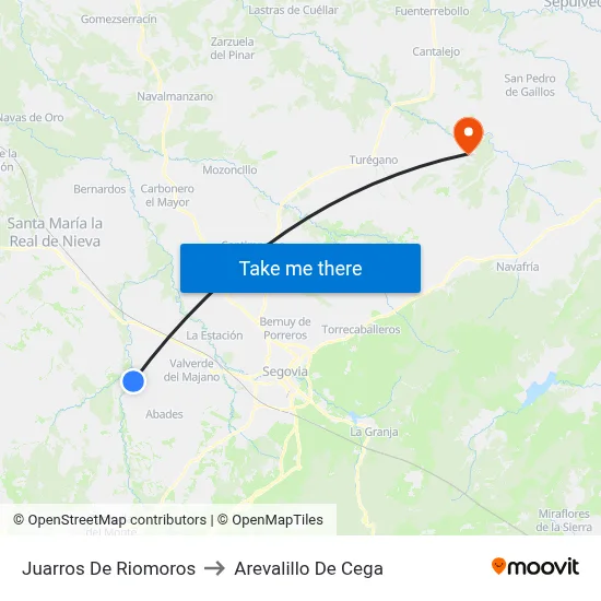 Juarros De Riomoros to Arevalillo De Cega map