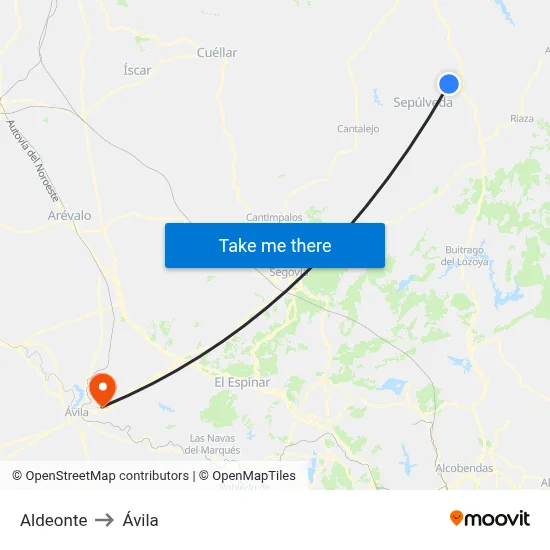 Aldeonte to Ávila map