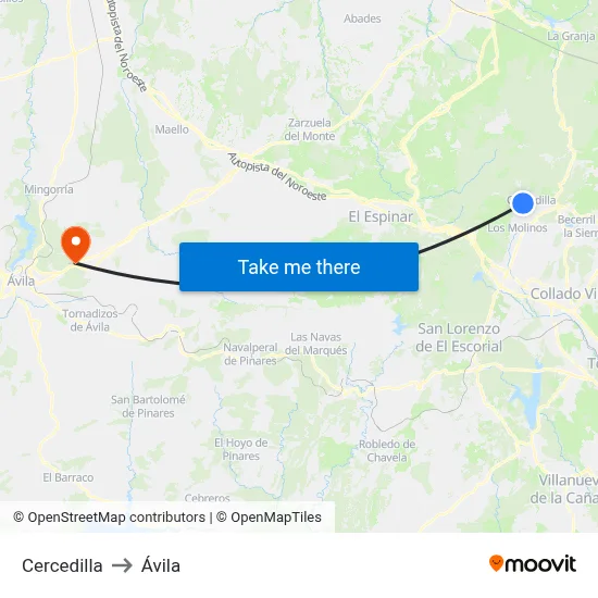 Cercedilla to Ávila map