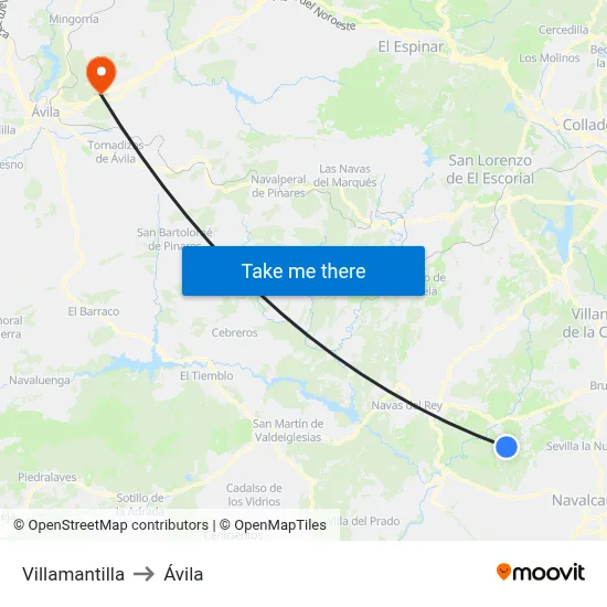 Villamantilla to Ávila map