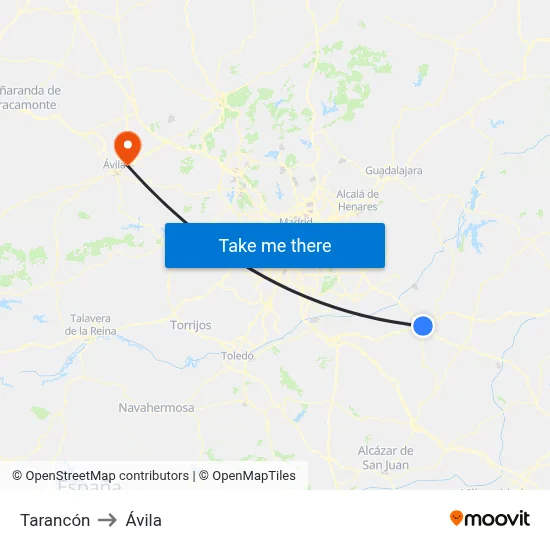 Tarancón to Ávila map