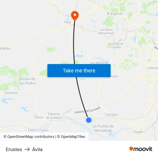 Erustes to Ávila map
