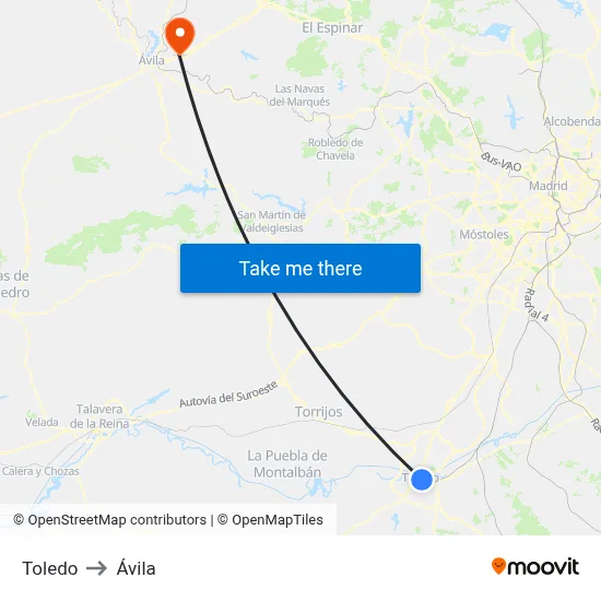 Toledo to Ávila map
