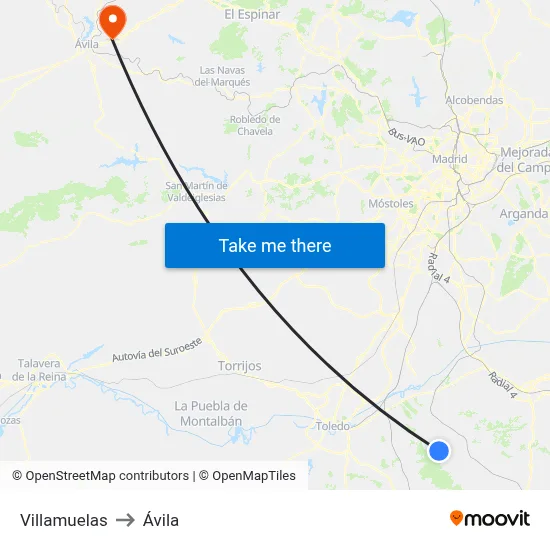 Villamuelas to Ávila map