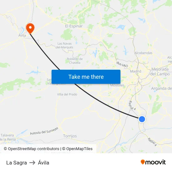 La Sagra to Ávila map