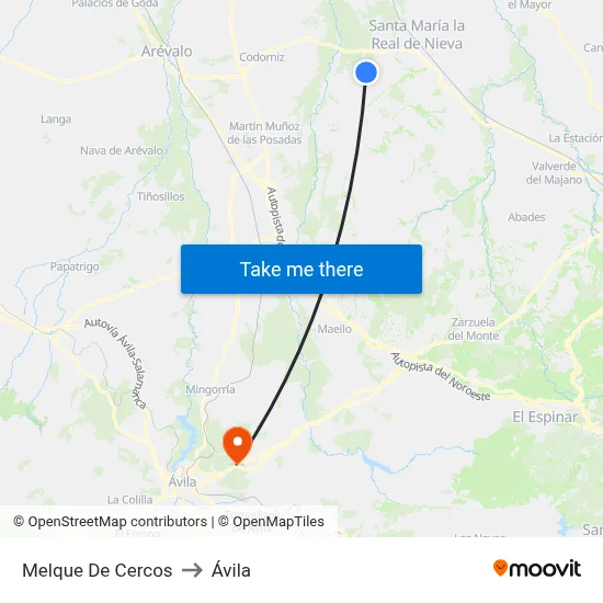 Melque De Cercos to Ávila map