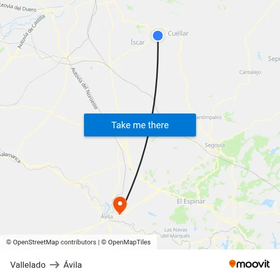 Vallelado to Ávila map