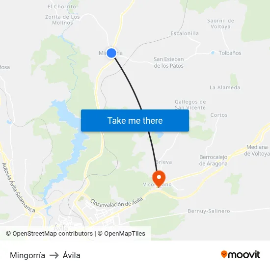 Mingorría to Ávila map