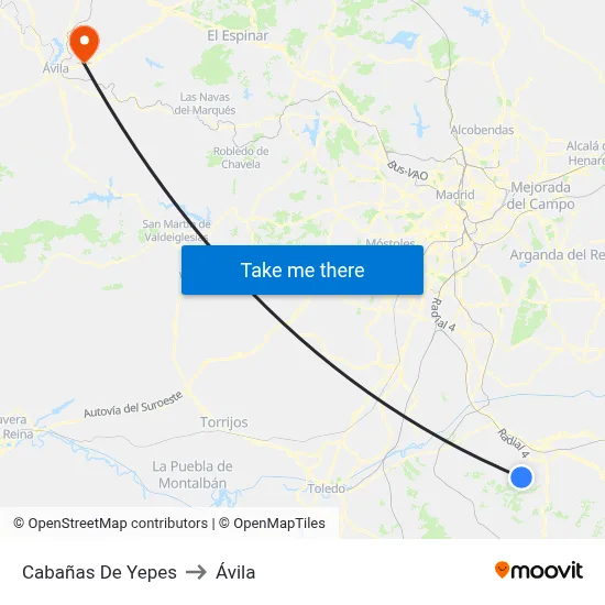 Cabañas De Yepes to Ávila map