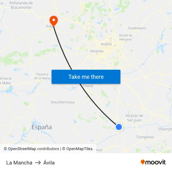 La Mancha to Ávila map