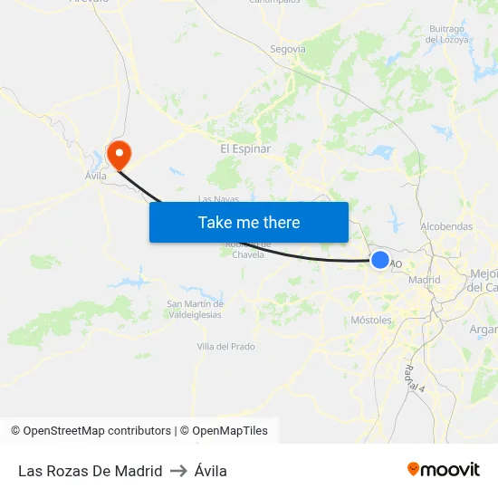 Las Rozas De Madrid to Ávila map