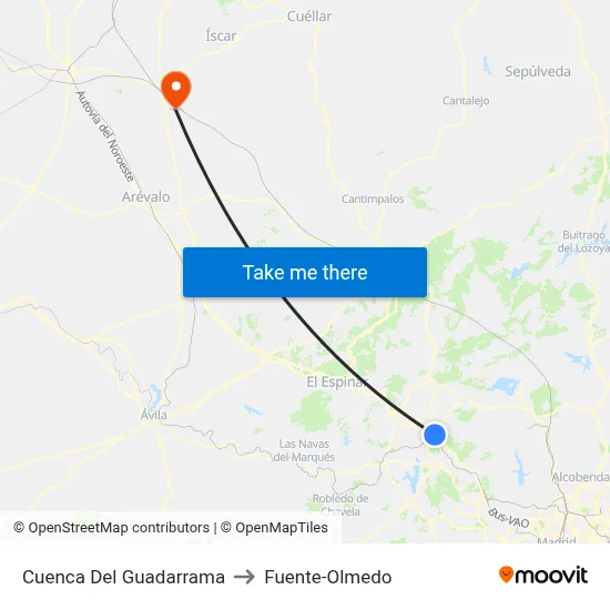 Cuenca Del Guadarrama to Fuente-Olmedo map