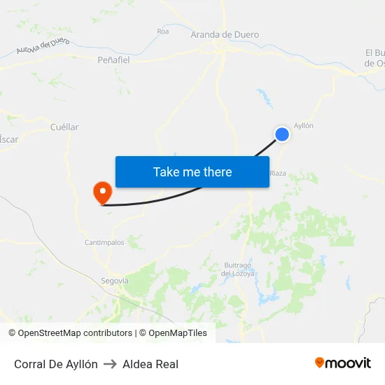 Corral De Ayllón to Aldea Real map
