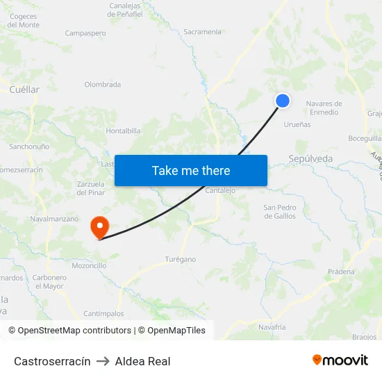 Castroserracín to Aldea Real map
