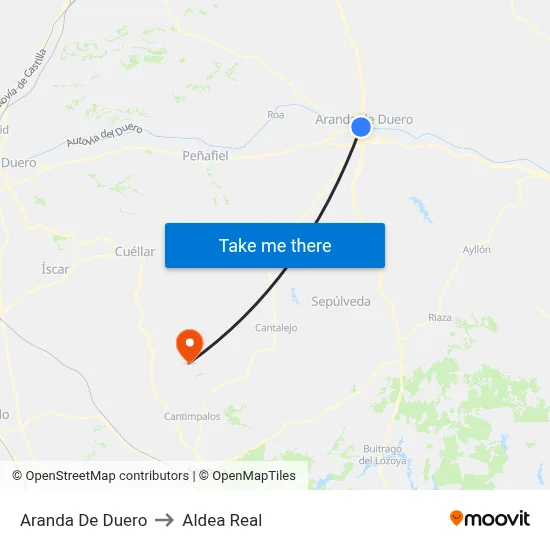 Aranda De Duero to Aldea Real map