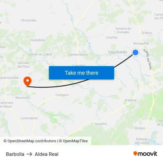 Barbolla to Aldea Real map