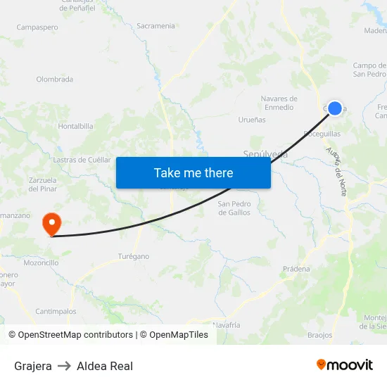 Grajera to Aldea Real map