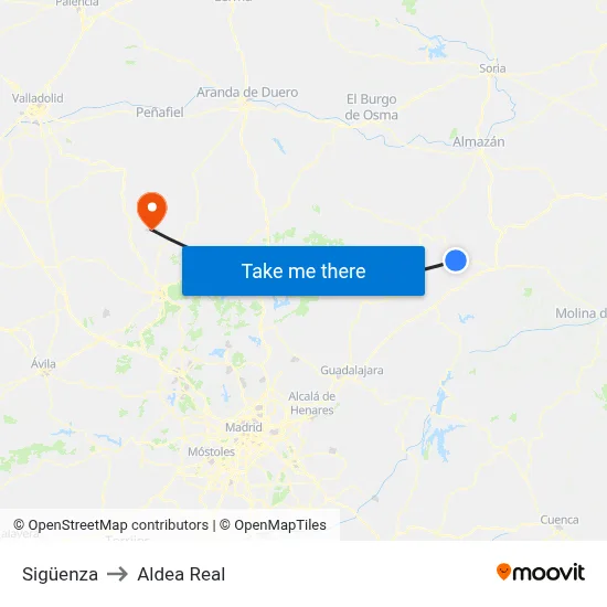 Sigüenza to Aldea Real map