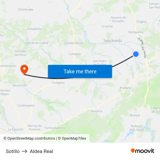 Sotillo to Aldea Real map