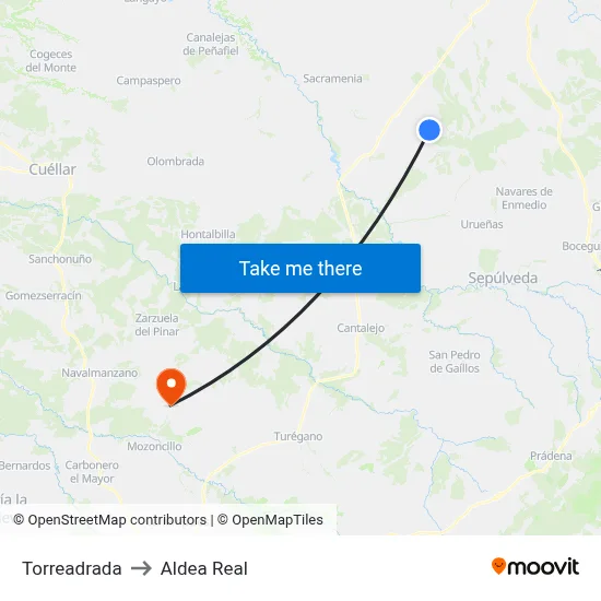 Torreadrada to Aldea Real map