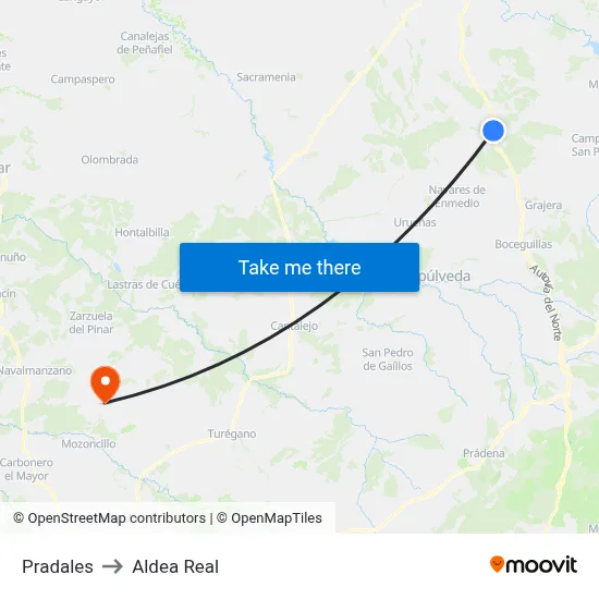 Pradales to Aldea Real map