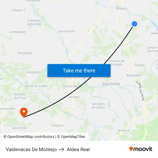 Valdevacas De Montejo to Aldea Real map