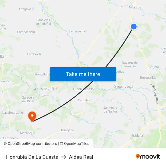 Honrubia De La Cuesta to Aldea Real map