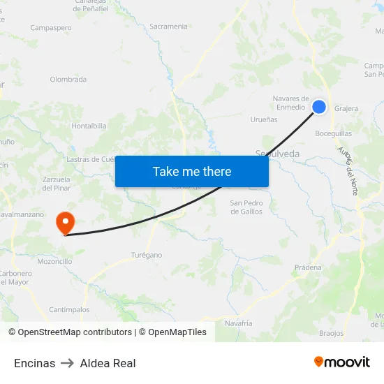 Encinas to Aldea Real map