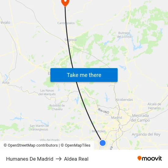 Humanes De Madrid to Aldea Real map