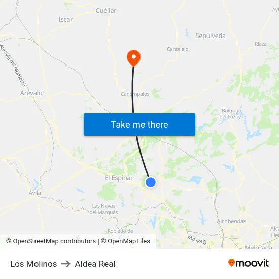 Los Molinos to Aldea Real map