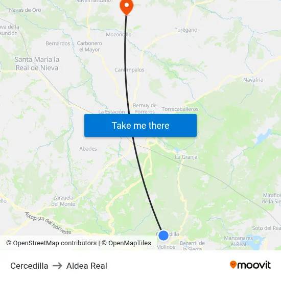 Cercedilla to Aldea Real map