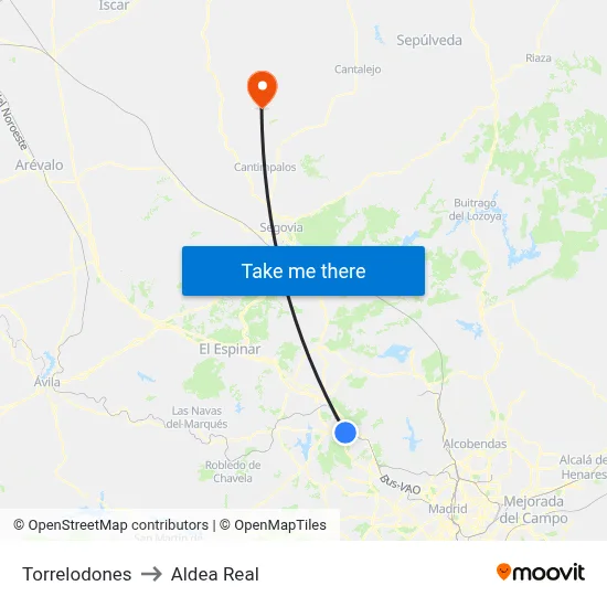 Torrelodones to Aldea Real map