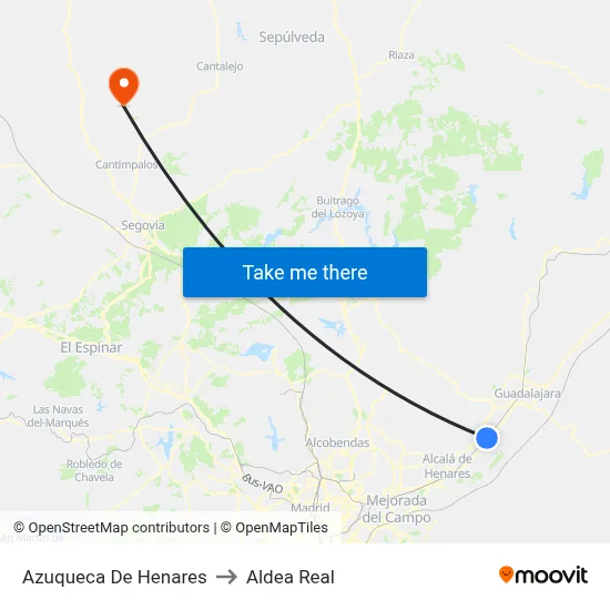 Azuqueca De Henares to Aldea Real map