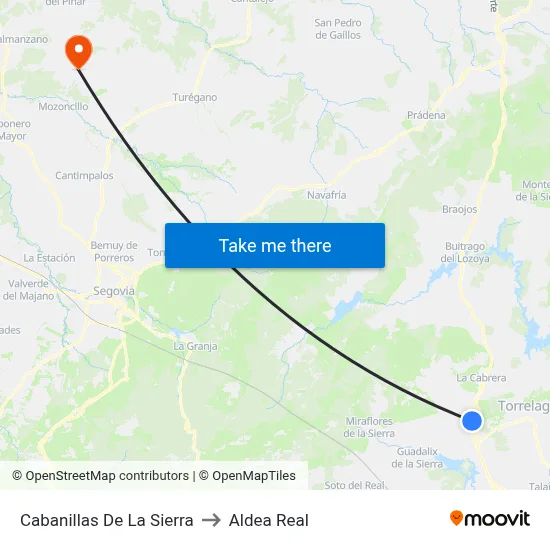 Cabanillas De La Sierra to Aldea Real map