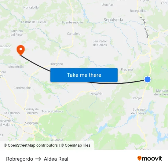 Robregordo to Aldea Real map