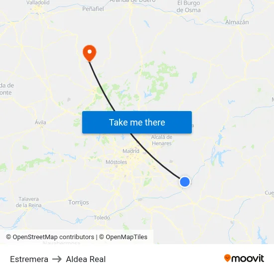 Estremera to Aldea Real map
