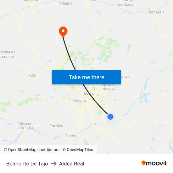 Belmonte De Tajo to Aldea Real map
