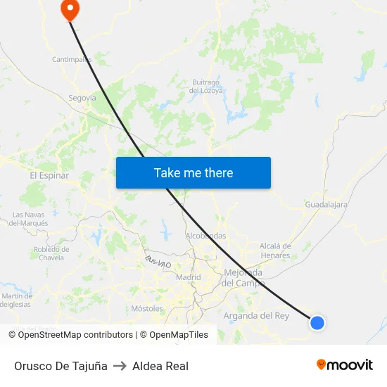 Orusco De Tajuña to Aldea Real map