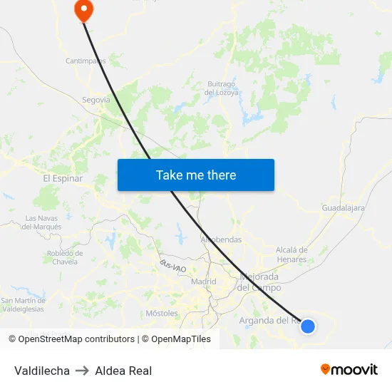 Valdilecha to Aldea Real map